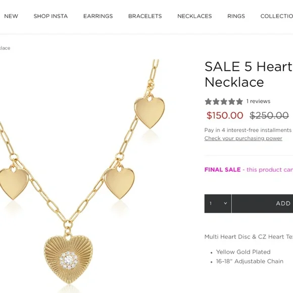 New $250 Jennifer Miller 14k gold plated heart charm necklace - Picture 2 of 6